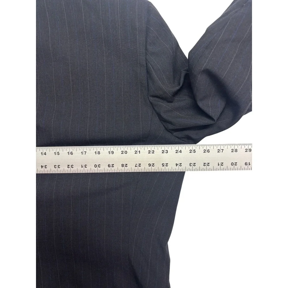 vtg 90s Tom James 46L 37x33 Charcoal Pinstripe 2pc Pant Suit Wool USA Pleated
